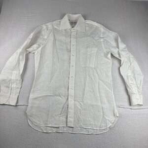 Ben Silver Mens White 100% Linen Button Down Dress Shirt 15.5-34 lightweight